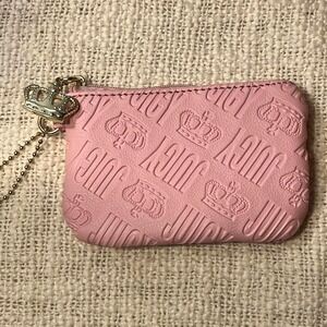 Juicy Couture pink leather zip-up coin purse with crown logo